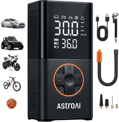 L7 Portable Tire Inflator - Cordless Mini Air Compressor with Digital Display, 150 PSI, LED Lights & Pressure Gauge for Cars, Motorcycles, Bikes, and Balls